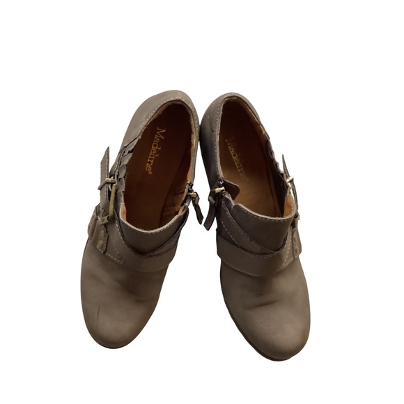 Madeline Girl Women's Taupe Faux Leather Ankle Boots Buckle Block Heel Zip - Picture 3 of 6